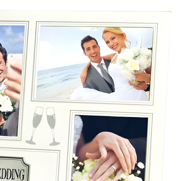 Large White Wooden Square Our Wedding Multi Collage Photo Frame & Silver Plaque
