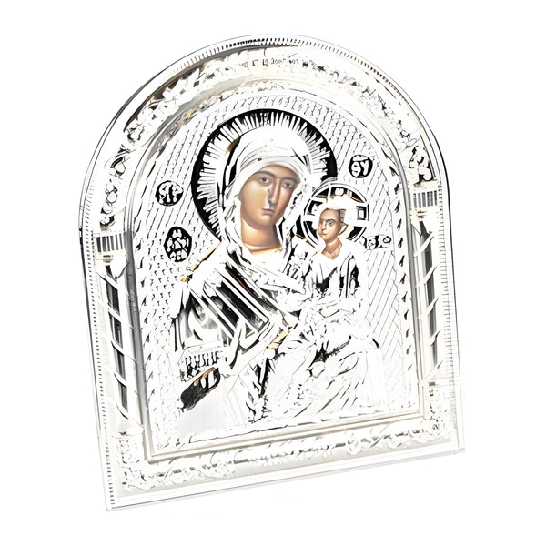 Orthodox Silver Plated Holy Mother Mary & Jesus Icon Plaque