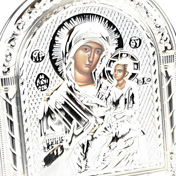 Orthodox Silver Plated Holy Mother Mary & Jesus Icon Plaque