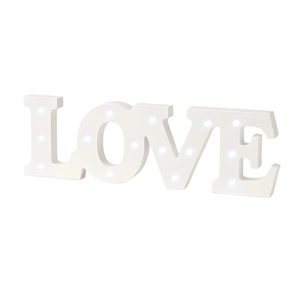 White Wood LED Light Up LOVE Tabletop Words Sign Display Decoration