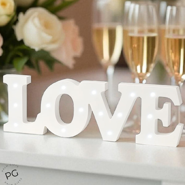 White Wood LED Light Up LOVE Tabletop Words Sign Display Decoration