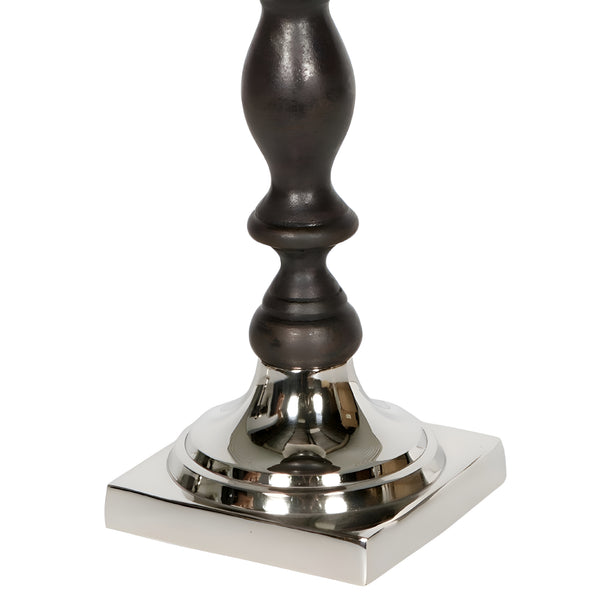 Large Black Wood & Silver Plated Top with Square Metal Base Pillar Candle Holder Stand