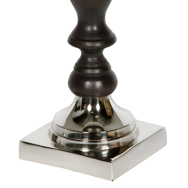 Black Wood & Silver Plated Top with Square Metal Base Pillar Candle Holder Stand