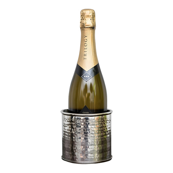 Shiny Silver Plated Hammered Single Bottle Champagne & Wine Holder