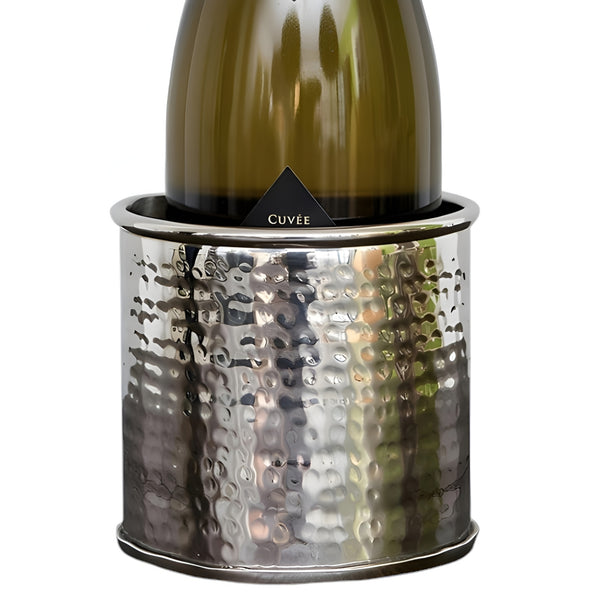 Shiny Silver Plated Hammered Single Bottle Champagne & Wine Holder