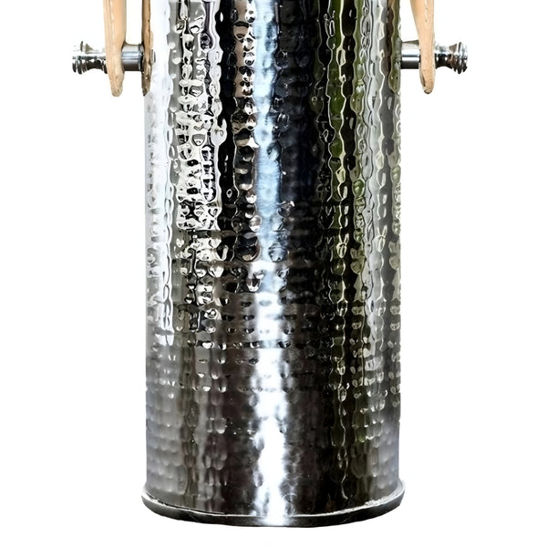 Tall Shiny Silver Plated Hammered Single Bottle Champagne & Wine Holder with Leather Handle
