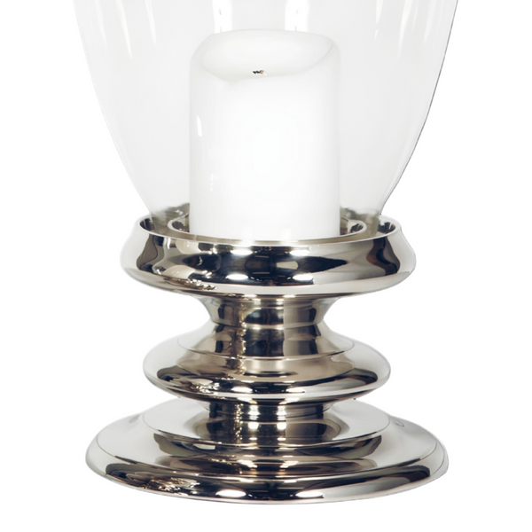 Large Silver Plated Glass Top Hurricane Pillar Candle Holder Stand