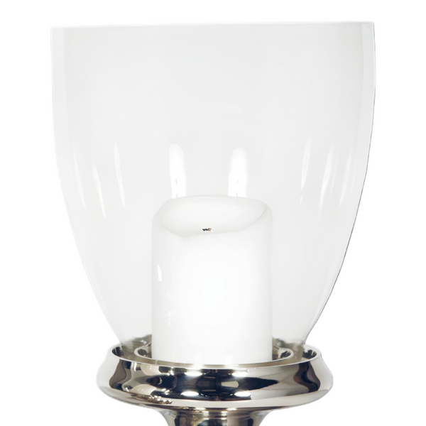 Large Silver Plated Glass Top Hurricane Pillar Candle Holder Stand