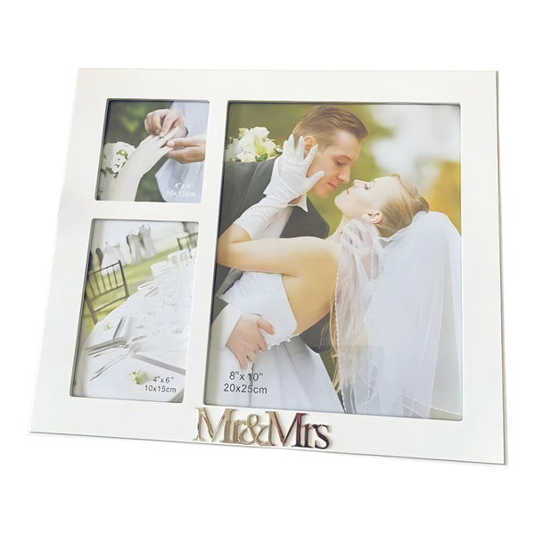 Large White & Silver Mr & Mrs Multi Collage Wedding Photo Frame