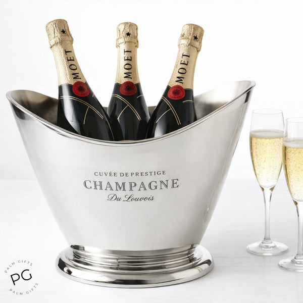 Shiny Silver Oval Cuvee De Prestige Champagne Ice Cooler Bucket with Handles