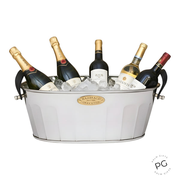 Large Silver Plated Heritage Collection Champagne & Wine Ice Cooler Bucket Tub with Leather Handles