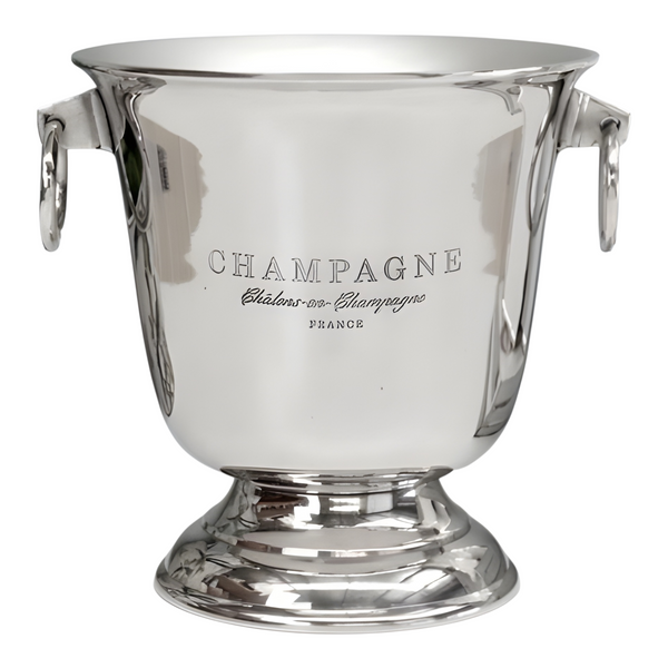 Shiny Silver Plated Footed Champagne France Ice Cooler Bucket with Ring Handles
