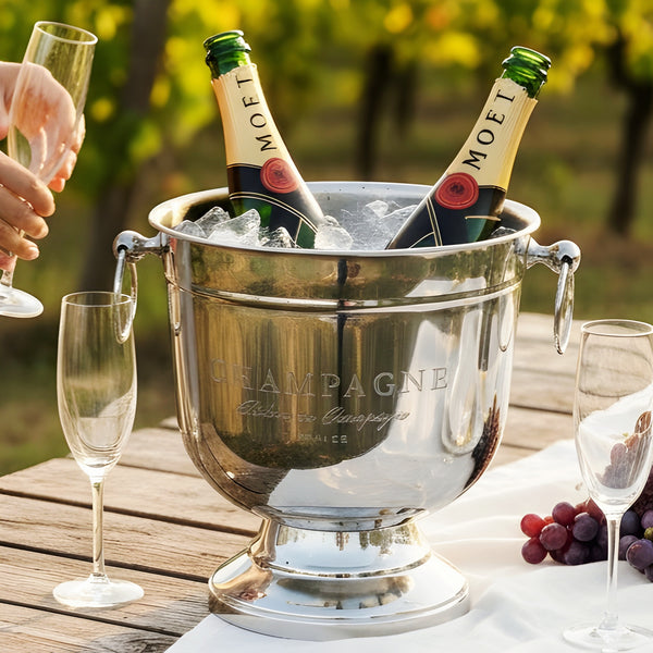 Shiny Silver Plated Champagne France Ice Cooler Bucket with Ring Handles