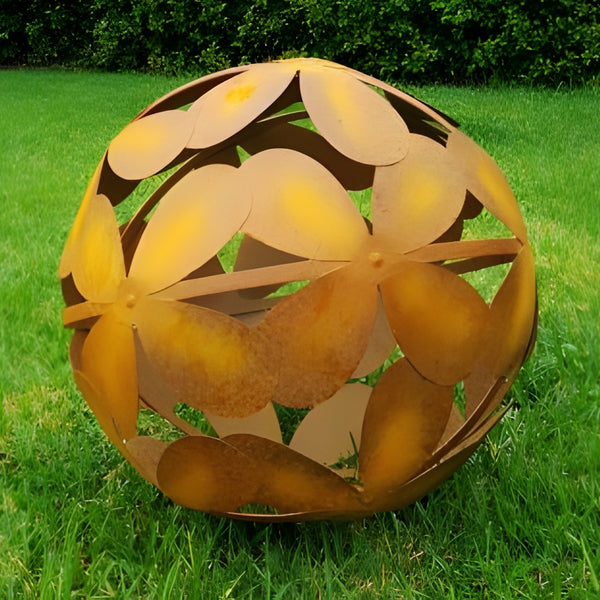 Large Rustic Frangipani Petal Flower Design Decorative Garden Ball Ornament