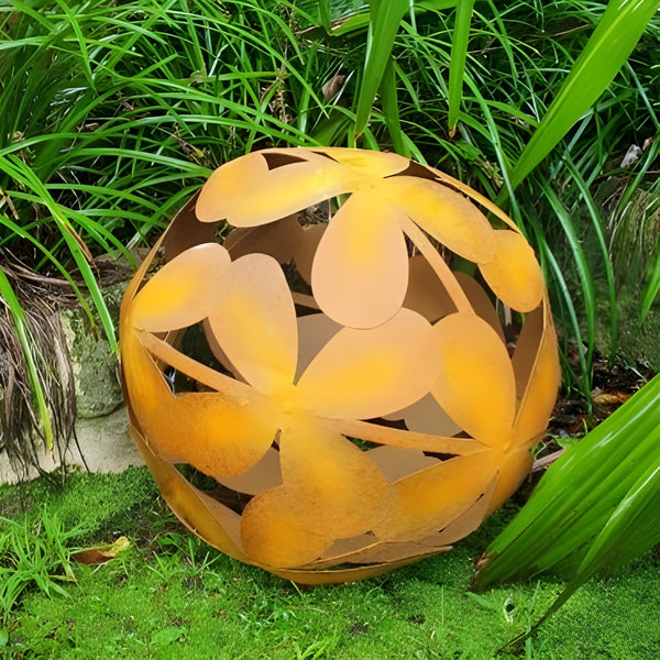 Large Rustic Frangipani Petal Flower Design Decorative Garden Ball Ornament
