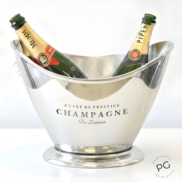 Shiny Silver Oval Cuvee De Prestige Champagne Ice Cooler Bucket with Handles