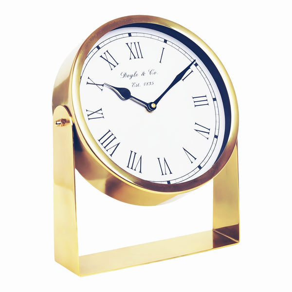 Gold Plated Round Doyle & Co Colonial Mantel Clock On Stand