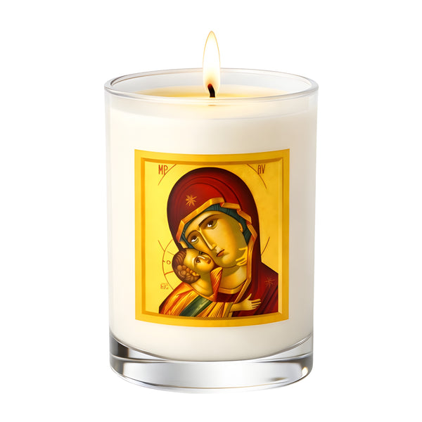 Orthodox Holy Mother Mary & Jesus Icon Glass Candle