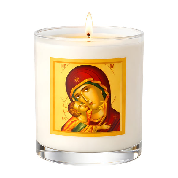 Orthodox Holy Mother Mary & Jesus Icon Glass Candle