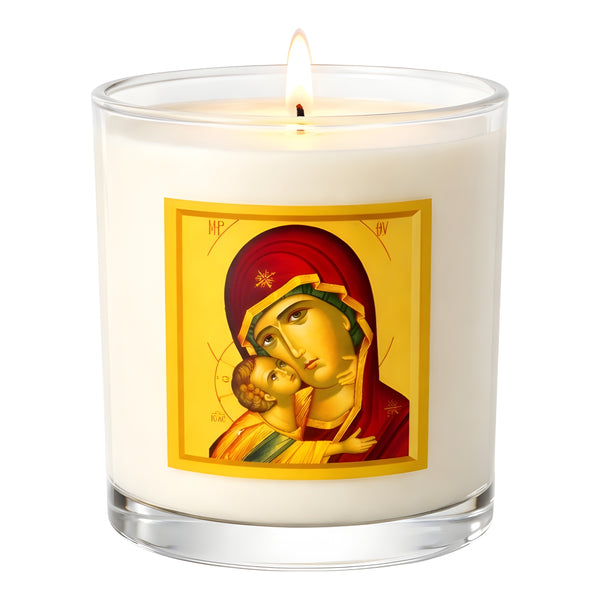 Orthodox Holy Mother Mary & Jesus Icon Glass Candle