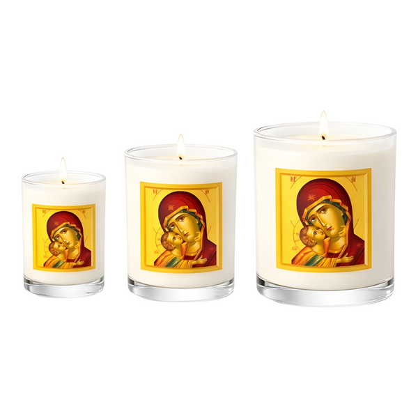Orthodox Holy Mother Mary & Jesus Icon Glass Candle