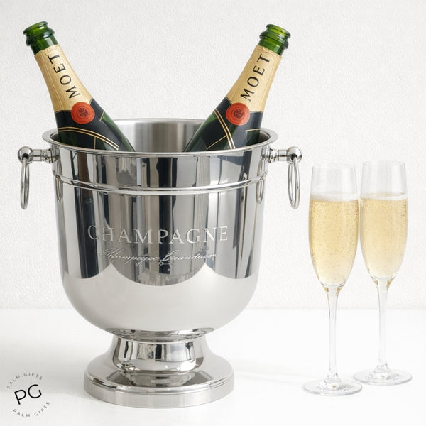 Shiny Silver Plated Champagne France Ice Cooler Bucket with Ring Handles