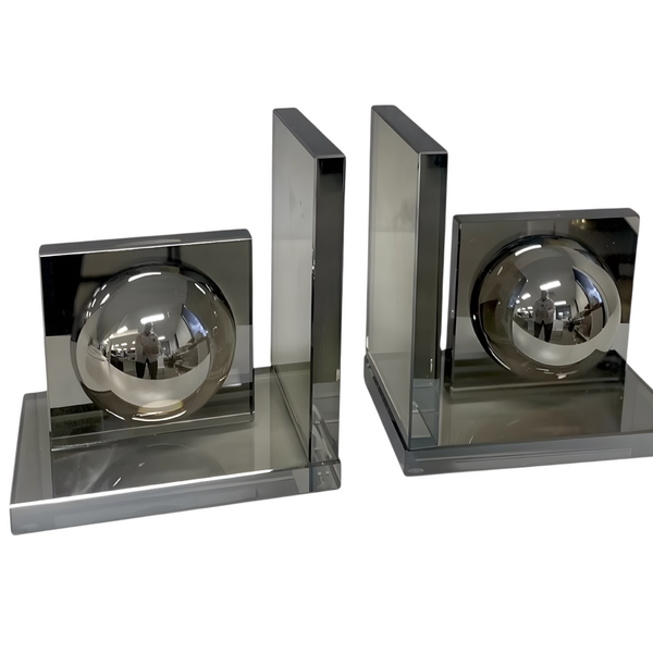 Set 2 Crystal Glass Smoke Abstract Bookends