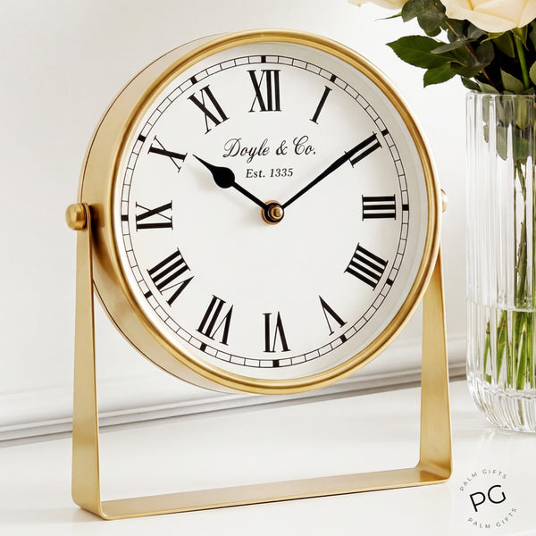 Gold Plated Round Doyle & Co Colonial Mantel Clock On Stand