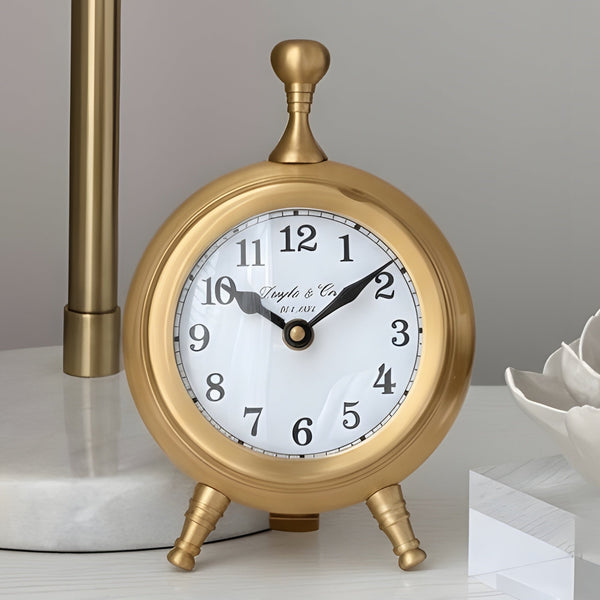 Gold Plated Round Doyle & Co Mantel Clock On Footed Stand