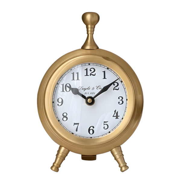 Gold Plated Round Doyle & Co Mantel Clock On Footed Stand