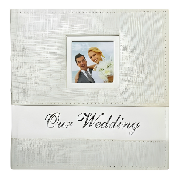 White Our Wedding Photo Album Cross Pattern Leather Cover & Frame In Gift Box