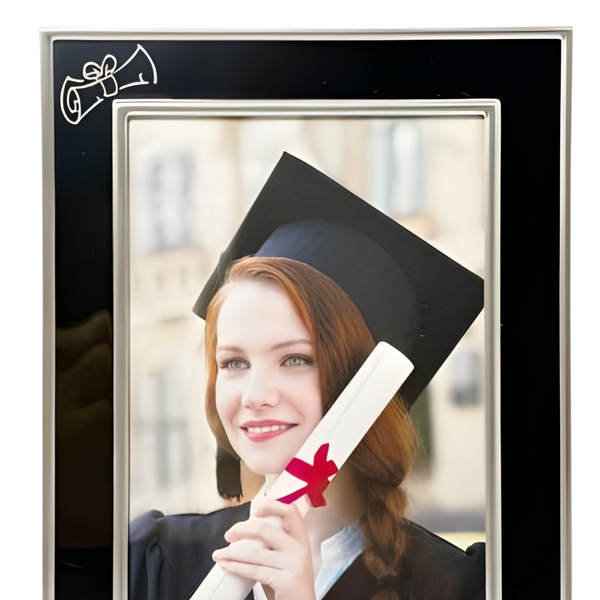 Black & Silver Metal Graduation Photo Frame with  Scroll