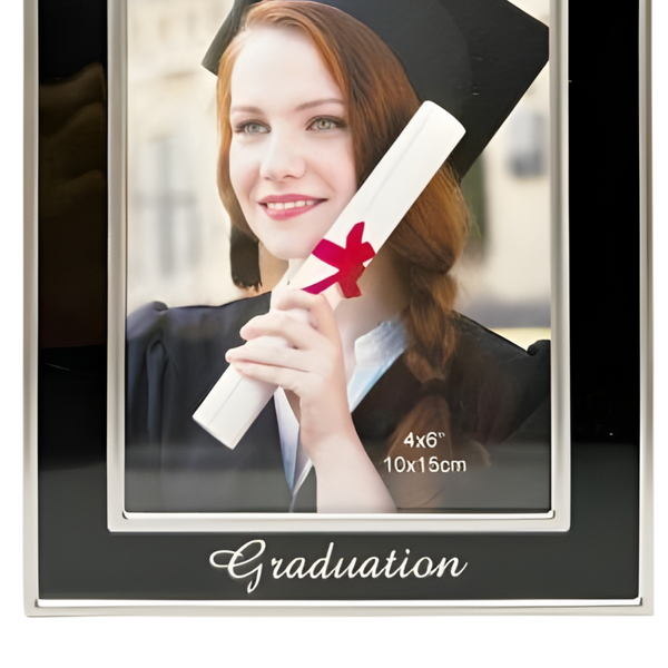 Black & Silver Metal Graduation Photo Frame with  Scroll