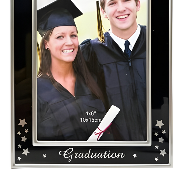 Black & Silver Metal Graduation Photo Frame with Hat & Stars