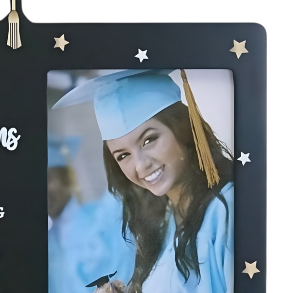 Black Wood Graduation Photo Frame with Hat & Stars