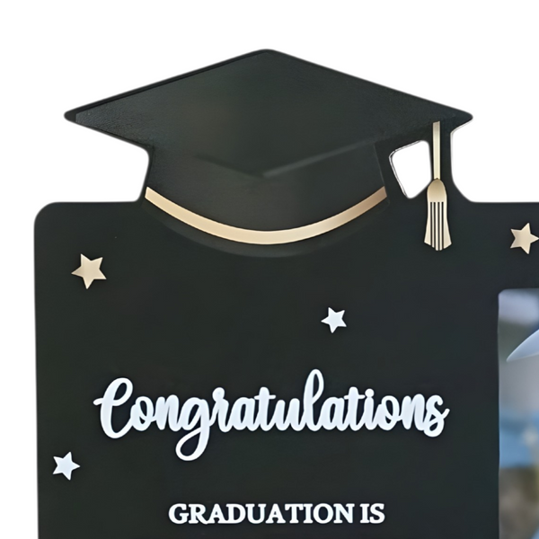 Black Wood Graduation Photo Frame with Hat & Stars