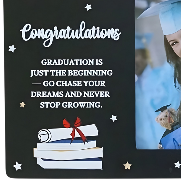 Black Wood Graduation Photo Frame with Hat & Stars