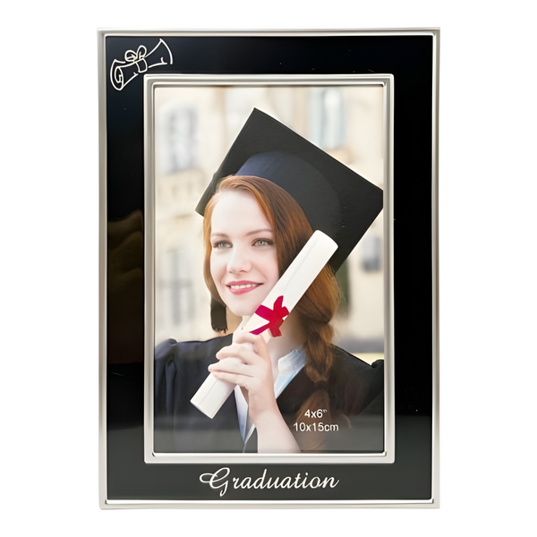 Black & Silver Metal Graduation Photo Frame with  Scroll