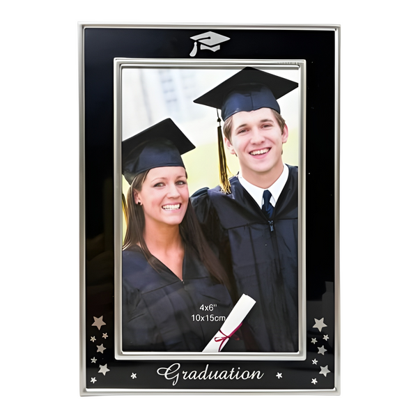 Black & Silver Metal Graduation Photo Frame with Hat & Stars