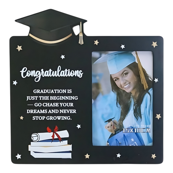 Black Wood Graduation Photo Frame with Hat & Stars