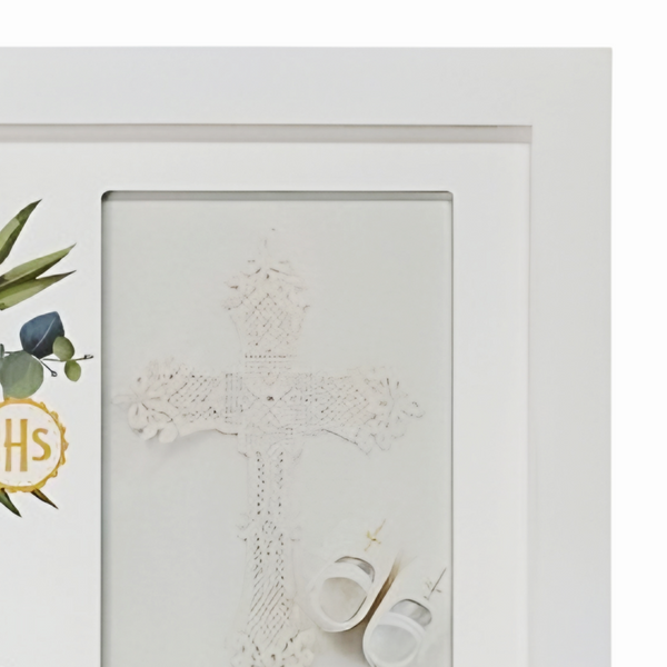 Children's White Wood My Christening Photo Frame & Gold 3D Cross