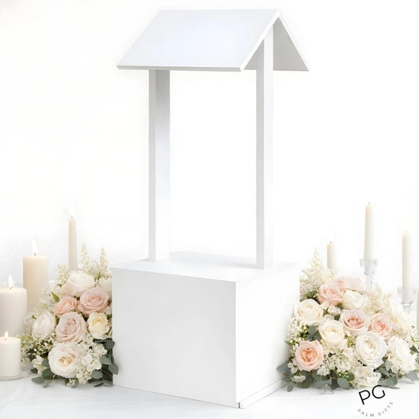 Plain White Wooden Cottage Wishing Well Box