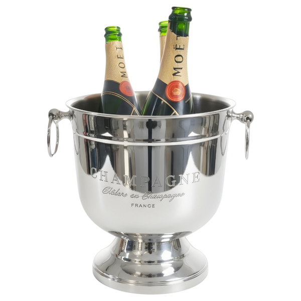 Shiny Silver Plated Champagne France Ice Cooler Bucket with Ring Handles
