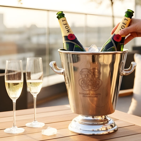 Shiny Silver Plated Domaine Familial Champagne Ice Cooler Bucket with Handles