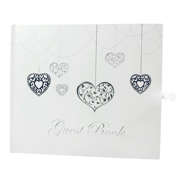 White Love Hearts Signature Message Guest Book In Gift Box