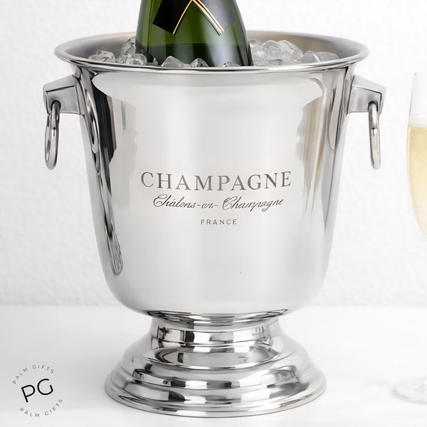Shiny Silver Plated Footed Champagne France Ice Cooler Bucket with Ring Handles