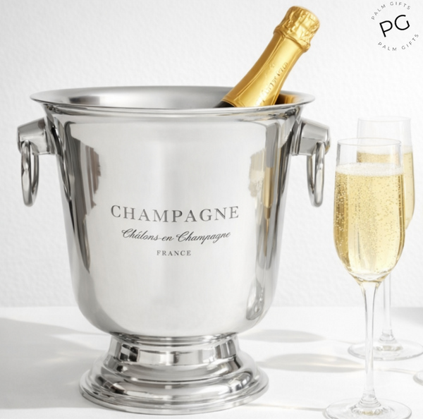 Shiny Silver Plated Footed Champagne France Ice Cooler Bucket with Ring Handles