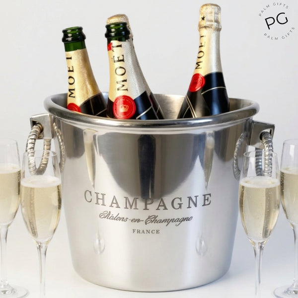 Shiny Silver Plated Oval Champagne France Ice Cooler Bucket with Ring Handles