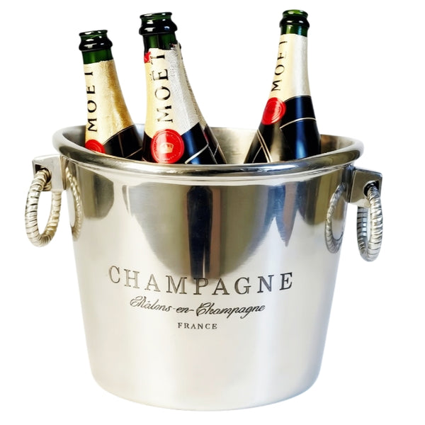 Shiny Silver Plated Oval Champagne France Ice Cooler Bucket with Ring Handles
