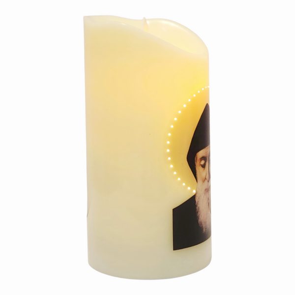 Catholic Saint Charbel LED Light Up Flameless Pillar Candle